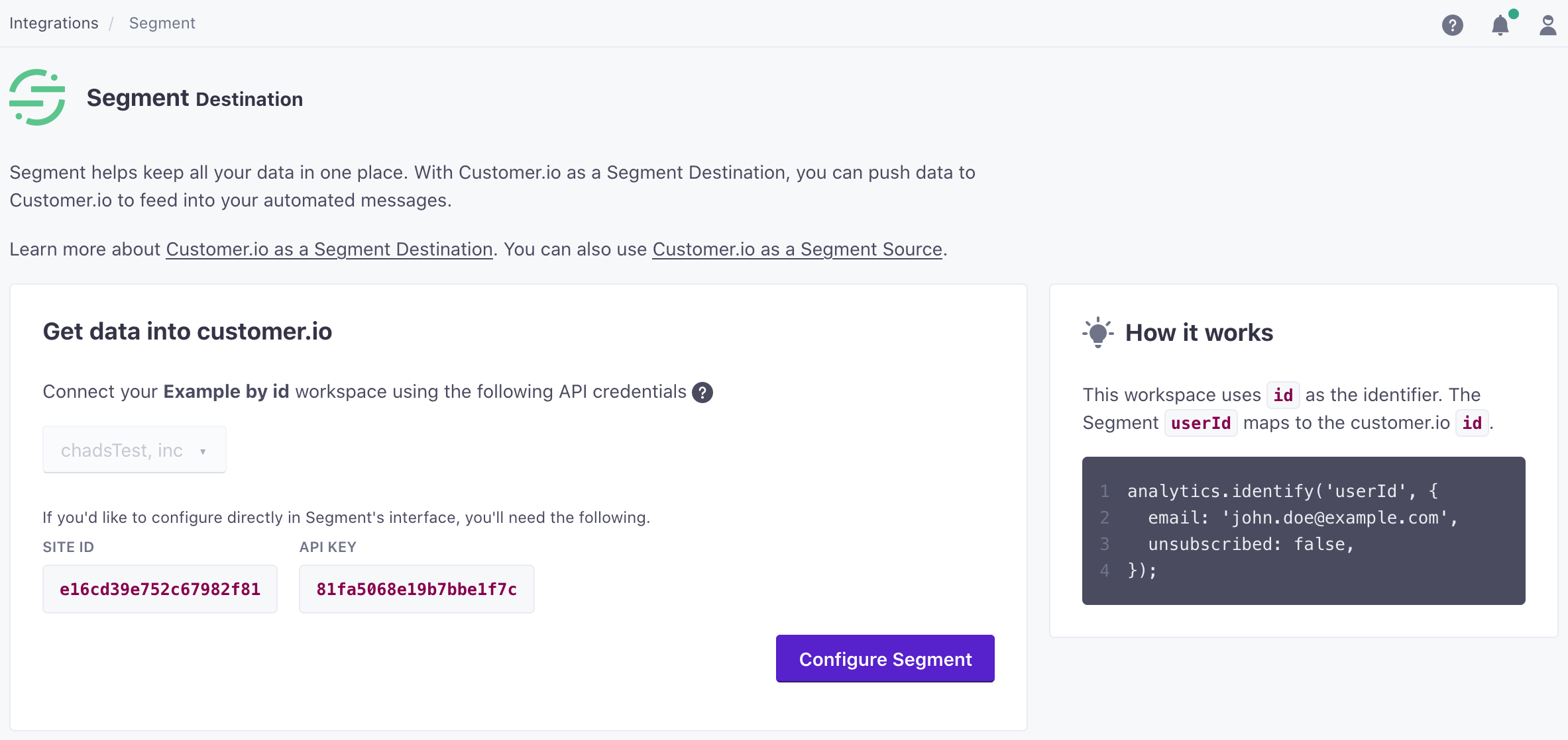 Segment Destination in Customer.io