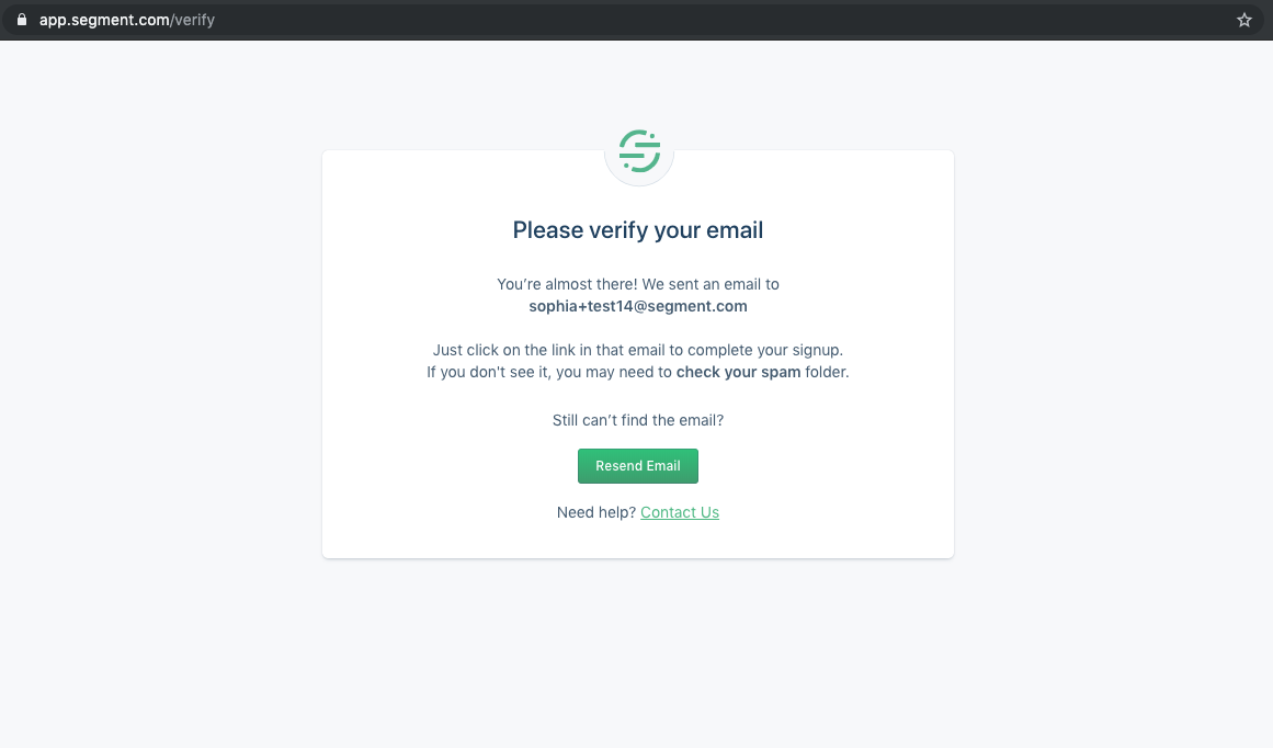 Screenshot of the Please verify your email popup.